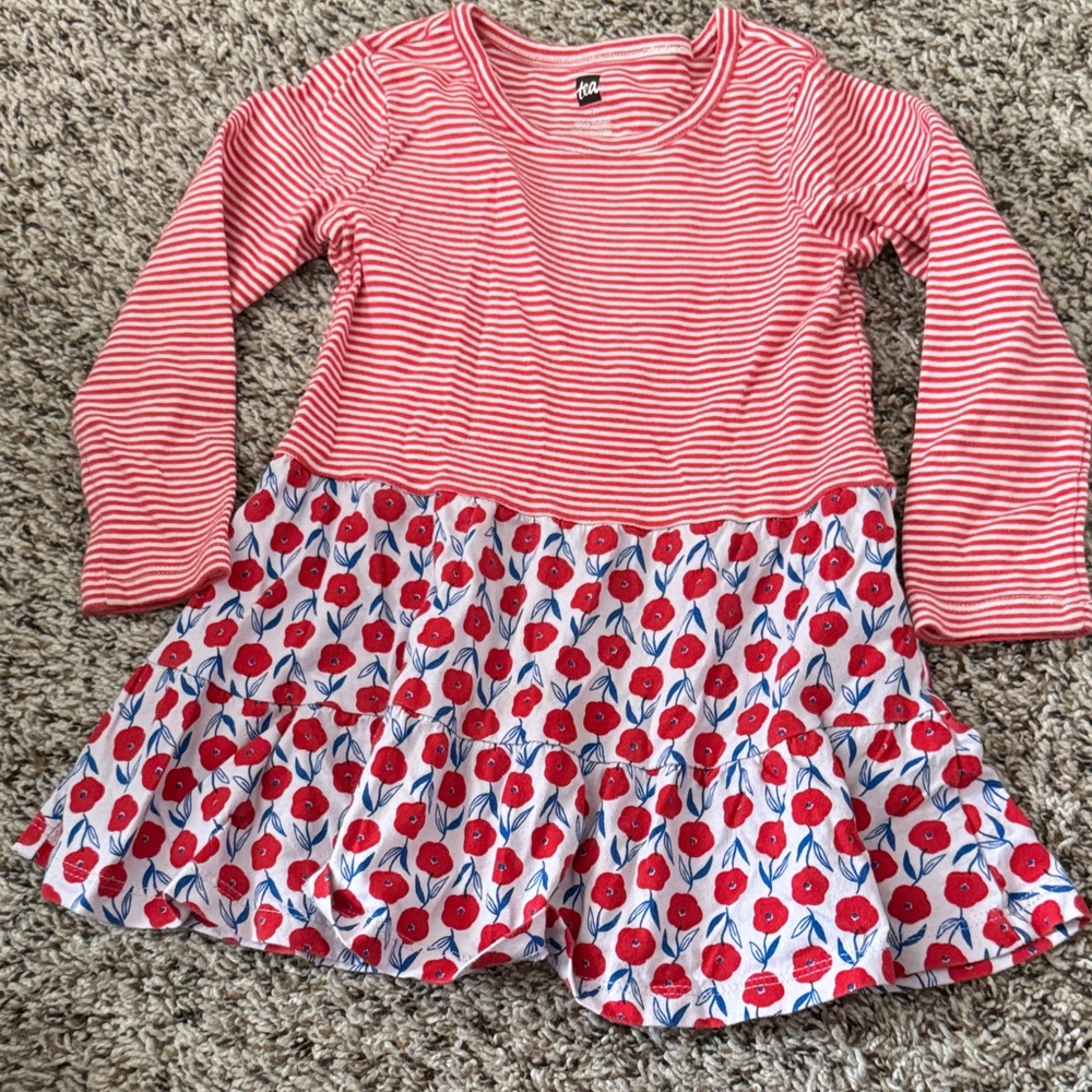 Tea Collection Striped Dress with Floral Skirt